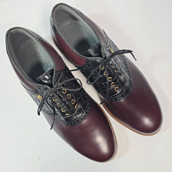 FootJoy Classics Dry 50218 Golf Shoes Men\'s 9D Burgundy Black Croc Leather USA main image 4